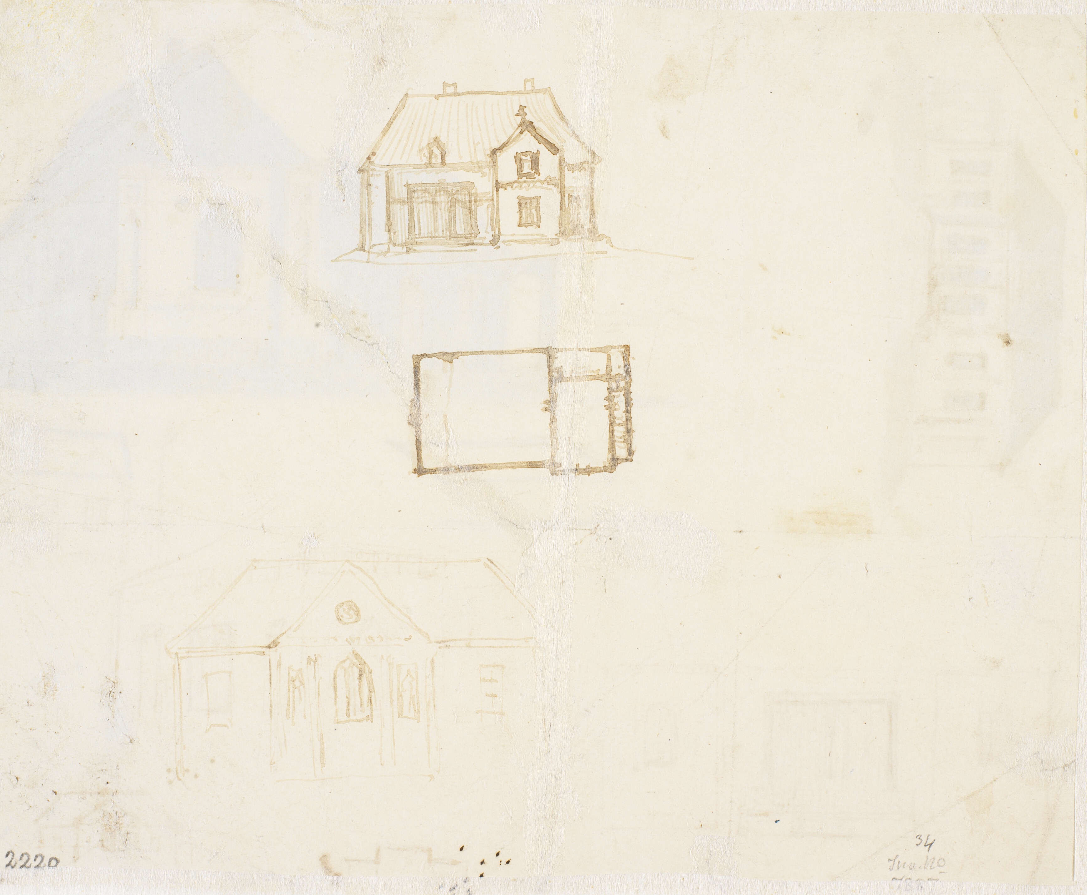 Flere udkast til et hus i en slags halv-gotisk smag